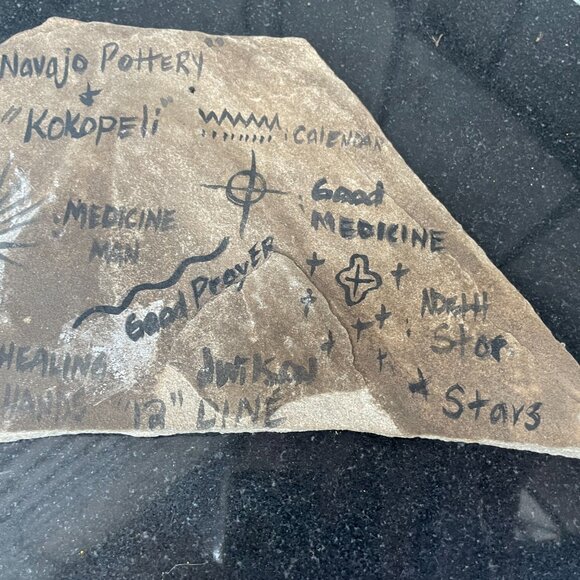 Vtg Navajo Slate Hieroglyphics Signed Kokopelli Pottery Hand Painted Legend - Picture 5 of 5